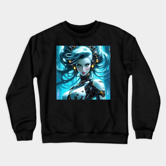 Biopunk Robot Girl Crewneck Sweatshirt by Spaceboyishere